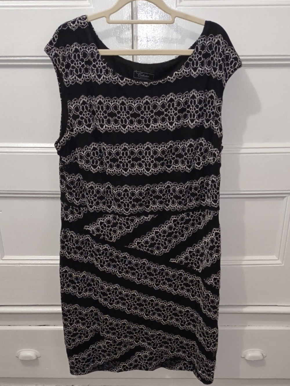 dressbarn Black and White Lace-Pattern Sheath Dress